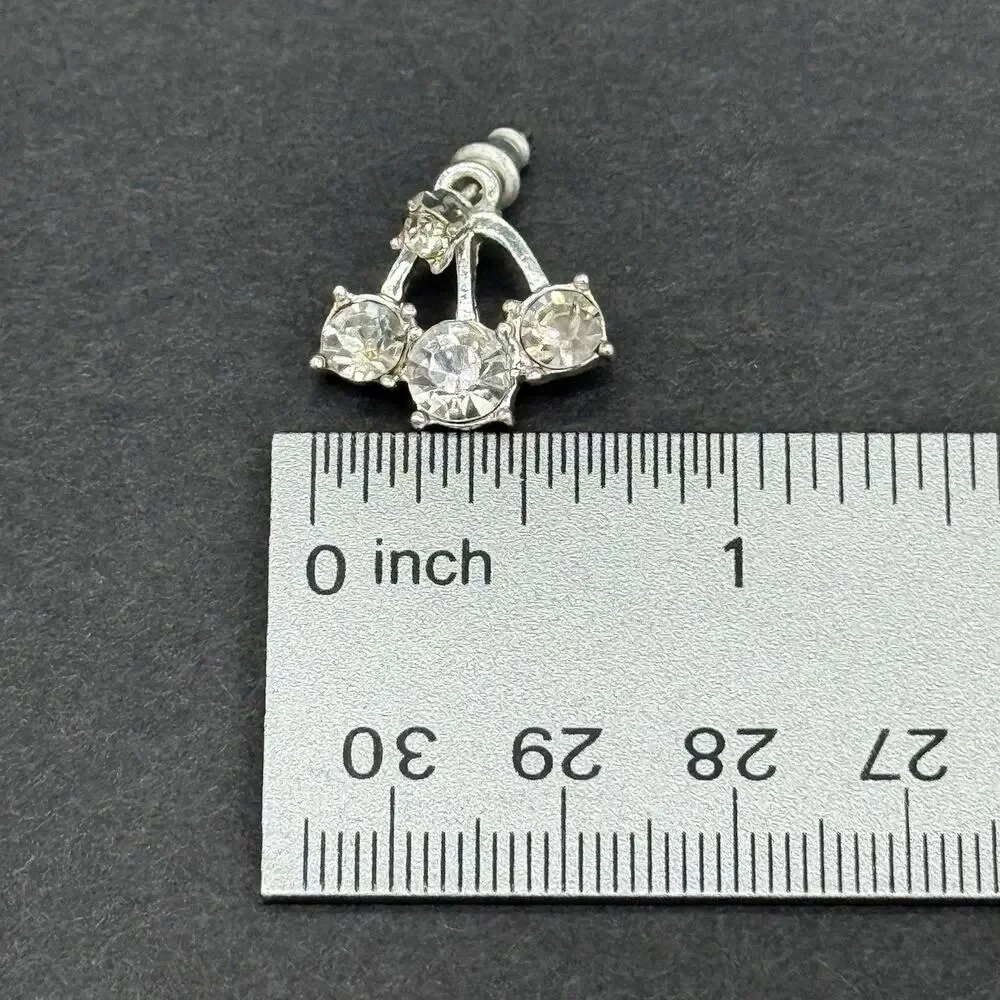 Vintage Silver-Tone Clear Rhinestone Triple Droplet Fan Post Earrings Set
